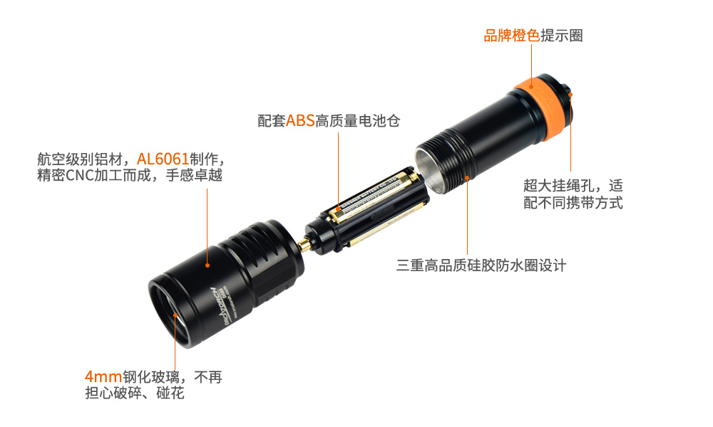 OrcaTorch91视频成人版（jīng） D580機械開關電（diàn）筒，休閑潛（qián）水燈，潛水手電筒，水下工（gōng）程照明，潛水（shuǐ）裝備