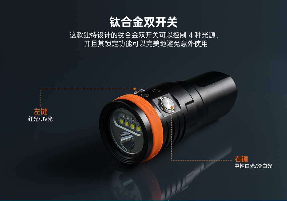 D900V水下攝影燈(dēng),水下攝影(yǐng)補(bǔ)光燈,潛水照明燈,打(dǎ)撈照明,OrcaTorch虎(hǔ)鯨