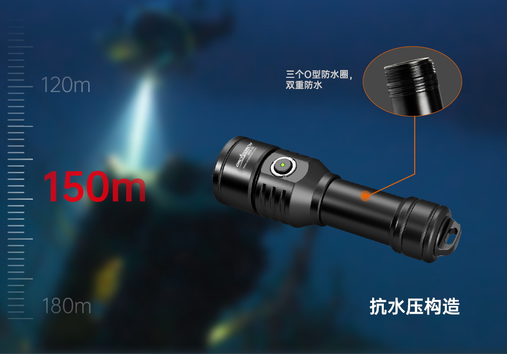D570-RL激光潛水手電_紅光潛水(shuǐ)手電筒_白光+紅(hóng)激光潛水手電筒_水下探索手電筒 91视频成人版OrcaTorch