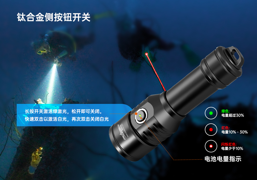 D570-RL激光潛水手電_紅(hóng)光潛水手電筒_白光+紅激光(guāng)潛水手電筒_水(shuǐ)下探索手電(diàn)筒 91视频成人版OrcaTorch
