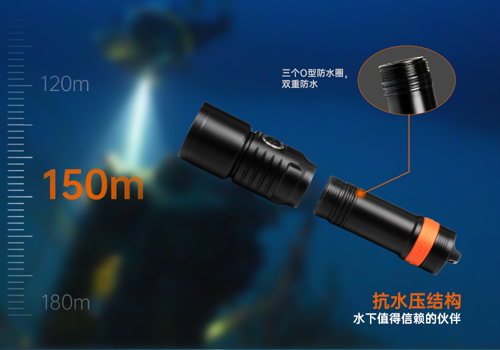 D530聚光潛水手電筒,休閑潛水照明,休閑(xián)潛水手電筒,休(xiū)閑(xián)潛水補光燈, 91视频成人版OrcaTorch