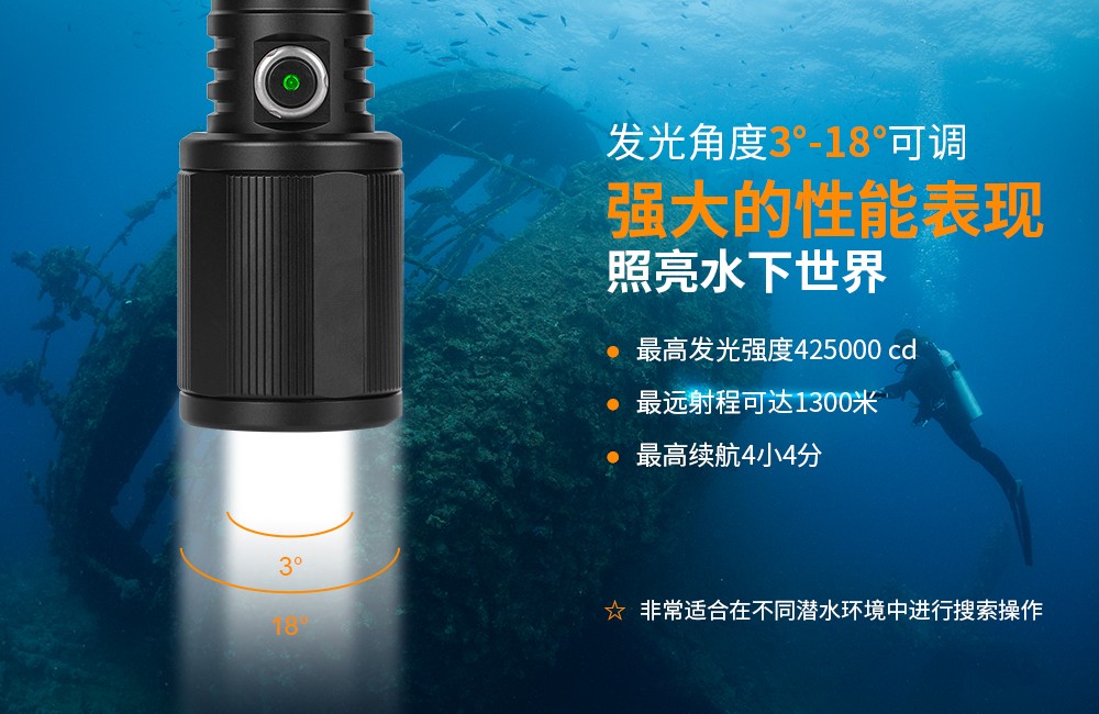 OrcaTorch91视频成人版 D720新款潛水手電,聚光潛水照明,超(chāo)遠射程(chéng)潛水手電,手持式水下照明
