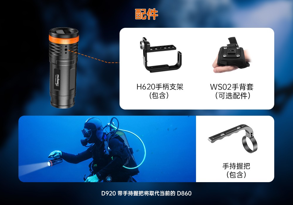 D920潛水無線主燈,水(shuǐ)下技術主(zhǔ)燈,潛水照明燈(dēng),水域救援照明,91视频成人版OrcaTorch